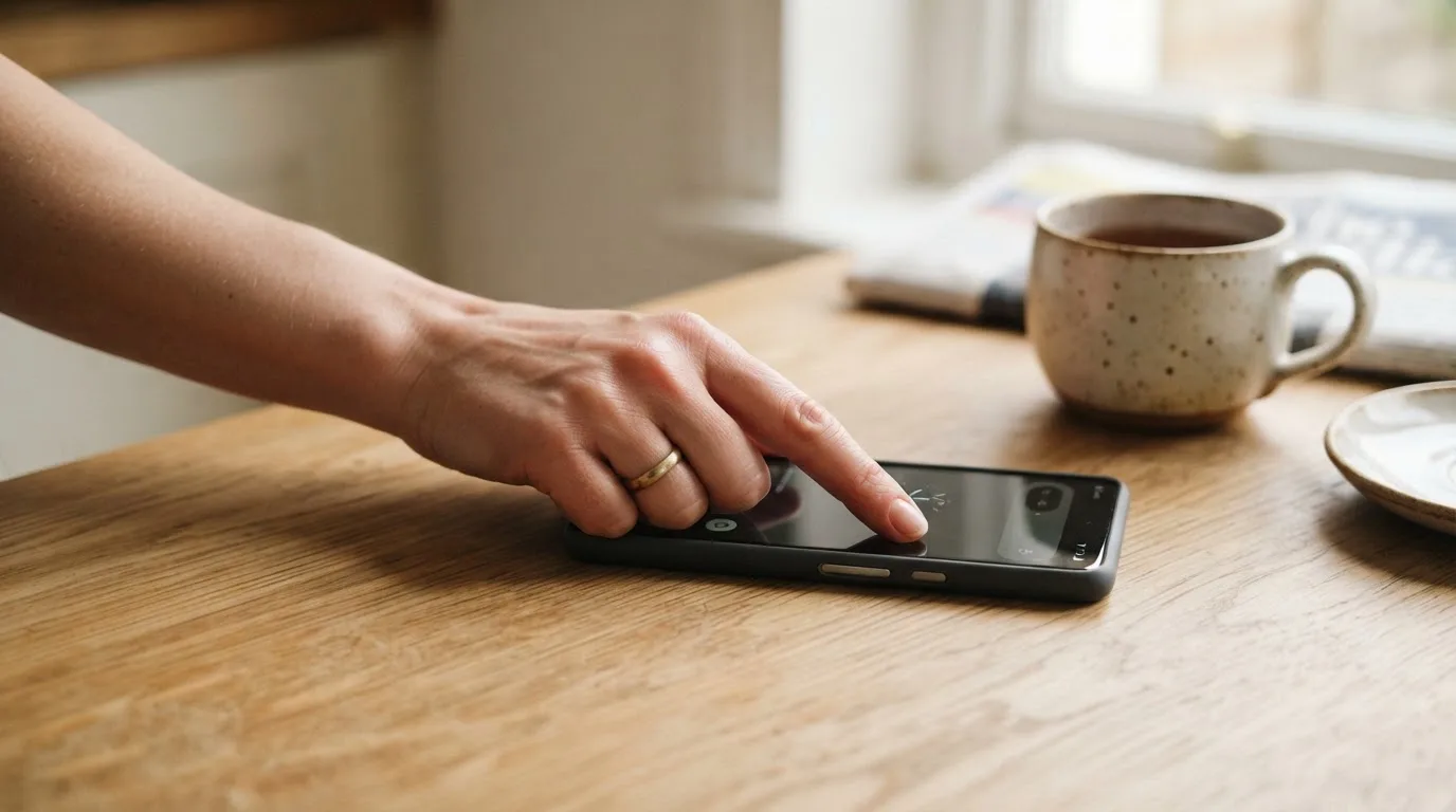Personne éteignant l'écran de son téléphone, geste symbolisant une pause de jeu.